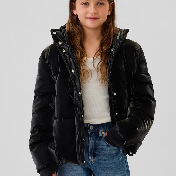 Kids Recycled Metallic Puffer Jacket XS (4-5) Black Girls - Picture 4 of 5